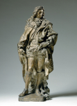 A statuette of Charles II wearing the robes of the Order of the Garter, terracotta. This is the model for a statue that was erected on the Royal Exchange in the City of London, commissioned in 1684 by The Grocers' Company. The finished statue, for which Quellin was paid £60 in December 1685, was destroyed by fire in 1838. A statuette of Charles II wearing the robes of the Order of the Garter, terracotta. This is the model for a statue that was erected on the Royal Exchange in the City of London, commissioned in 1684 by The Grocers' Company. The finished statue, for which Quellin was paid £60 in December 1685, was destroyed by fire in 1838.