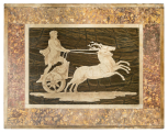 Intarsia (marble mosaic) panel of a youth driving a biga (chariot) drawn by a pair of stags.