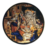 Birth of the Virgin, stained glass roundel, Netherlandish or German, 17th century