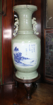 Large Chinese celadon vase (on mahogany stand L103A), pair with L97.