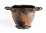 An Campanian (Greek) skyphos (two-handled deep wine cup) of Attic (Type A) shape.