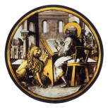 Saint Mark or Saint Jerome writing, with a lion, stained glass roundel, German or Netherlandish, 1520/30 
