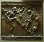 Cast of a relief of a Satyr (or faun) and Maenad dancing, after an antique example in the Villa Albani, Rome