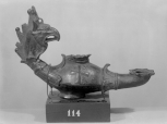 An early Christian oil lamp with the christogram symbol, from the late Roman period. 
