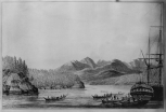 Captain Cook’s ship Resolution in Nootka Sound