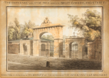 Soane office, London, Hyde Park: view of the entrance gate and lodge opposite Great Cumberland Street, erected 1794