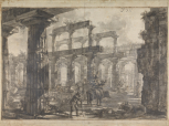 Study for Différentes vues de Pesto..., Plate XVII. The Temple of Neptune looking through the peristyle from the north-west corner showing the internal colonnades, with the Basilica in the distance