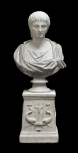 Female head, an imitation of a Roman head of a girl set on a genuine antique bust and separate antique base. 