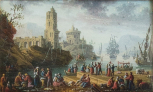 Coastal scene [Landscape with shipping and figures]