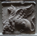 End of a sarcophagus: griffin and ram's head