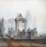 Soane office: perspective view of the Soane Tomb in the churchyard of Old St Pancras Church, London, drawn by Henry Parke