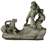 Model for a group depicting a man defending a woman from a lion